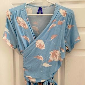 Blue floral midi length Seraphine maternity and nursing dress